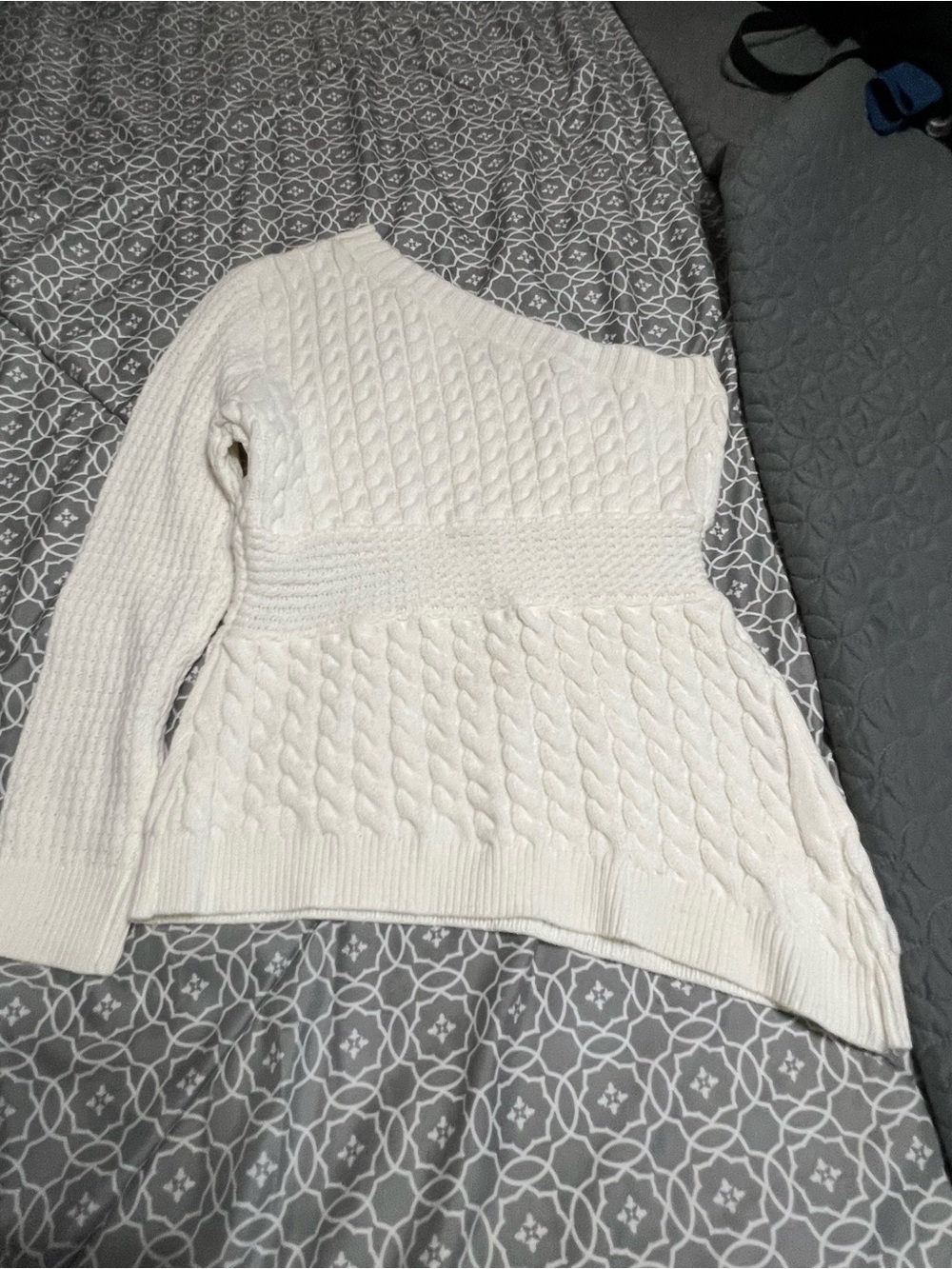 Cream Cable Knit One-Shoulder Women's Sweater